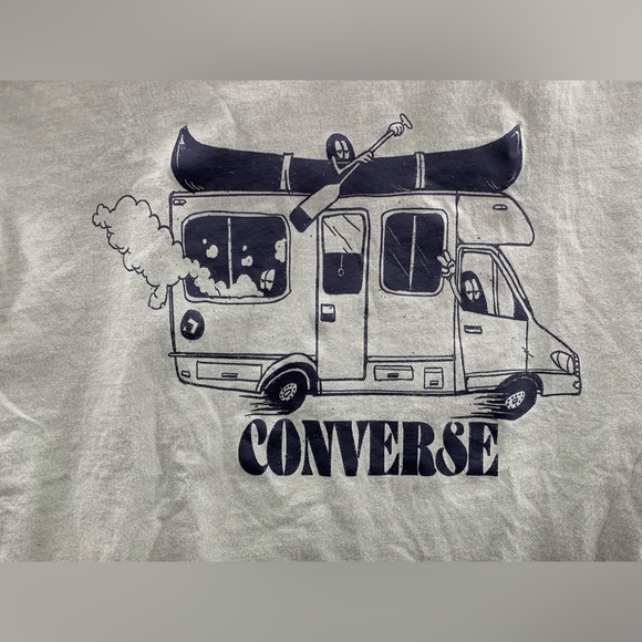 Converse Women All Star Army Green Truck Kayak Logo Graphic T-Shirt Tee Size XS - Picture 9 of 13